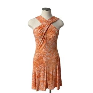 MICHAEL kors Arabesque Orange/coral Dress With Criss Cross Front. Sz M FEMININE